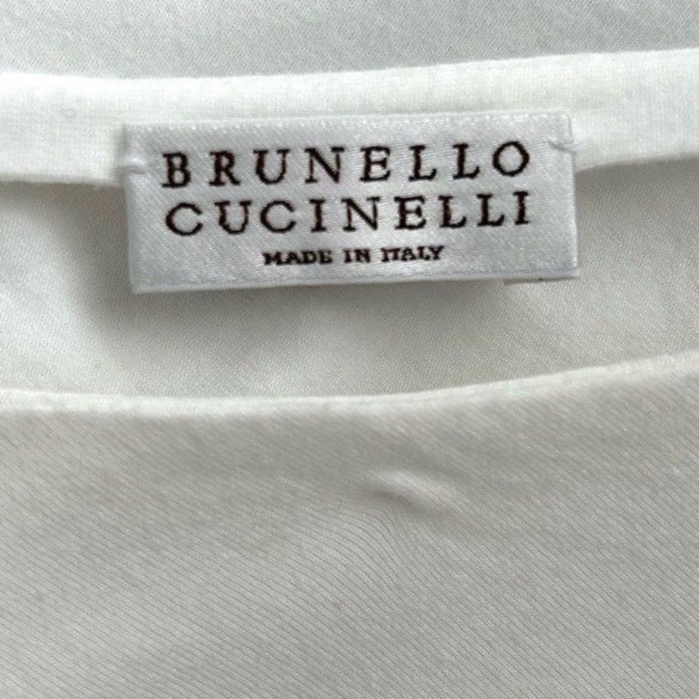 Brunello CUCINELLI white cotton flutter sleeve tunic t-shirt designer tank S / M - Picture 3 of 8